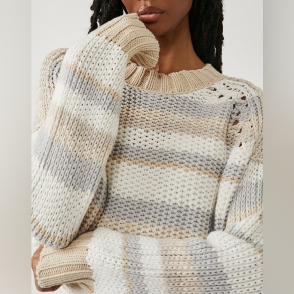Free People Devon Cropped Striped Sweater- Small - Picture 3 of 9